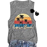 Women Summer Tank Tops Funny Beach Wave Graphic Tees Vintage Sleeveless Tops