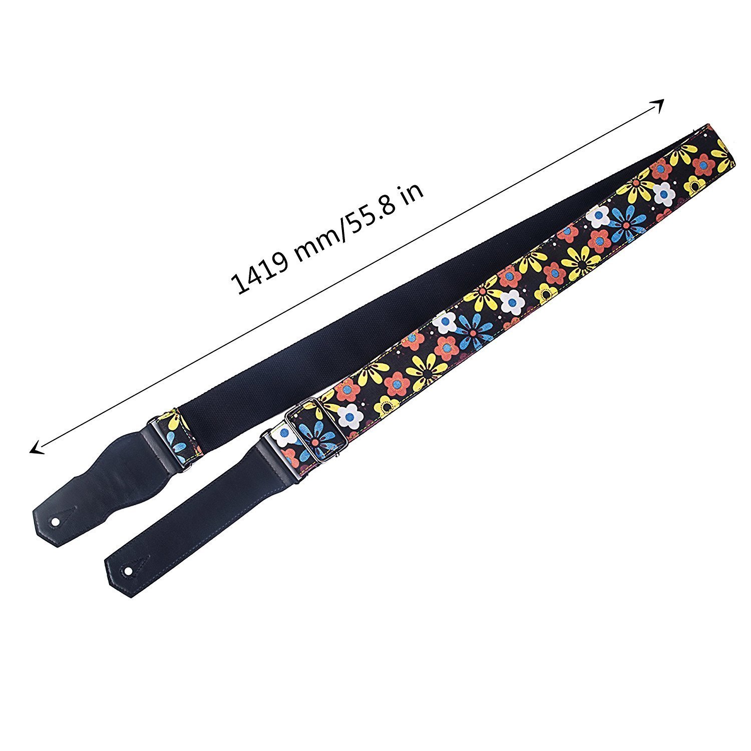 Mugig Guitar Strap, Adjustable Soft Cotton With Lovely Flower Pattern Strap for Guitar, Bass