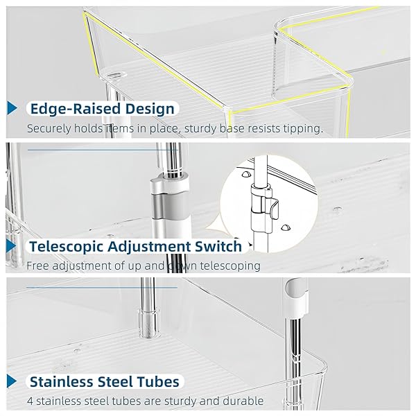 XICENNEGO ROTATING ADJUSTABLE STORAGE RACK – 2-TIER MULTI-PURPOSE BATHROOM UNDER SINK ORGANIZERS AND STORAGE – SPACE-SAVING ORGANIZER FOR UNDER SINK, KITCHEN, BATHROOM, VANITY AND FRIDGE(1 PACK)
