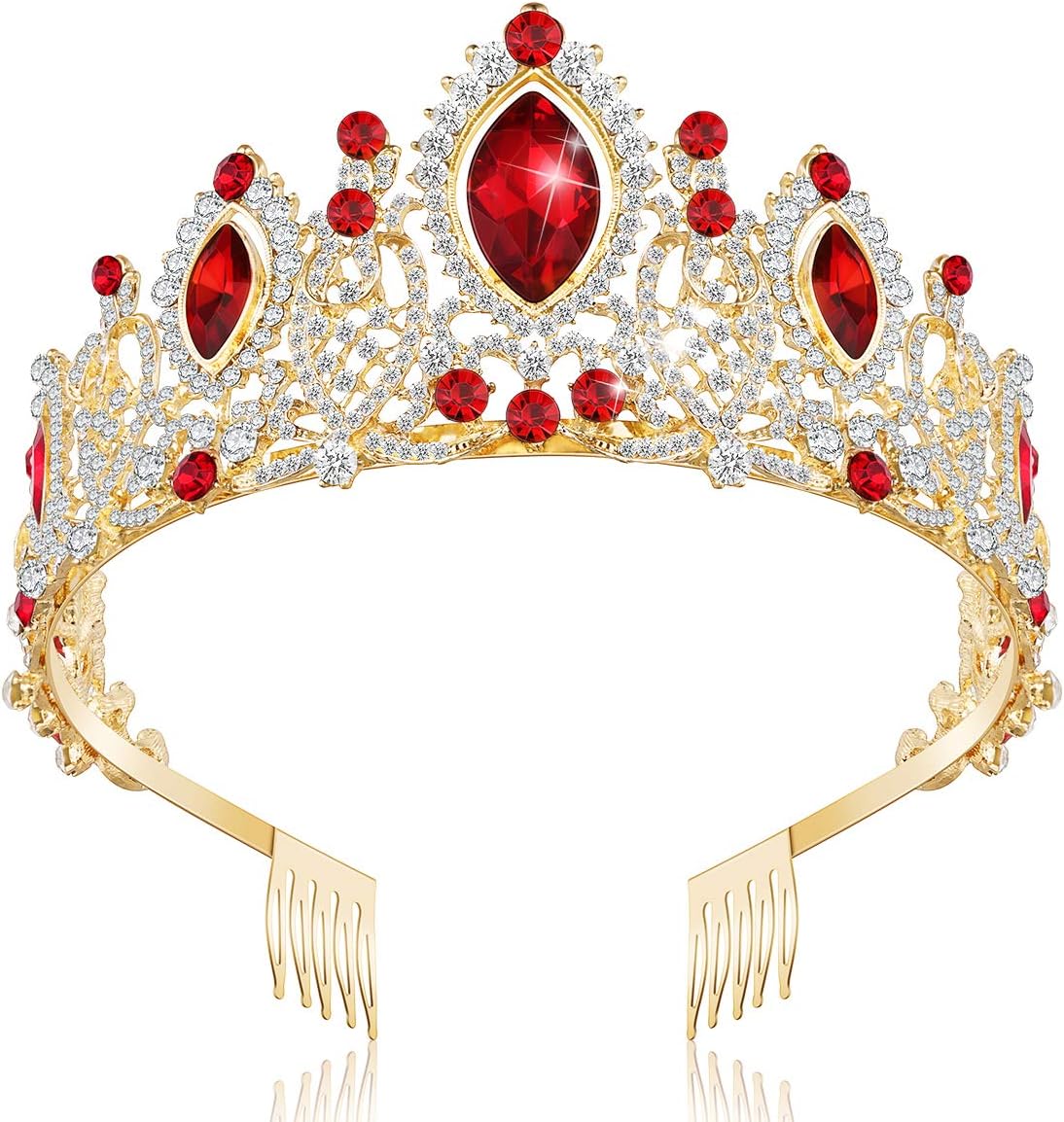 Niceauty Crowns for Women,¡¾2020 Newest¡¿Tiaras and Crowns for Women with Crystal & Side Combs, Princess Birthday Crown Headbands for Halloween Valentines Gifts Wedding Bridal Party (Red)