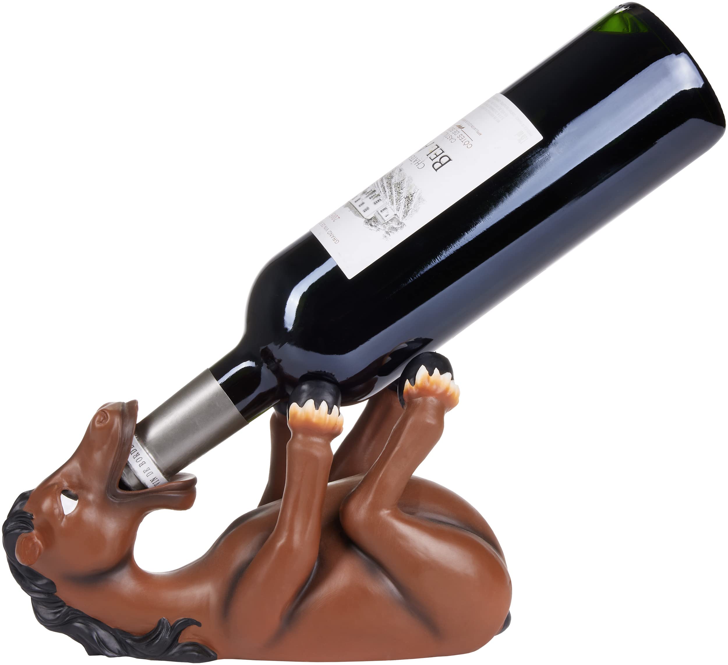 BRUBAKER Thirsty Horse - Drunk Animal Bottle Holder - Decorative Figurine - Wine & Beer Bottle Stand - Funny Gift - Hand Painted - Brown Resin - Tabletop Mount