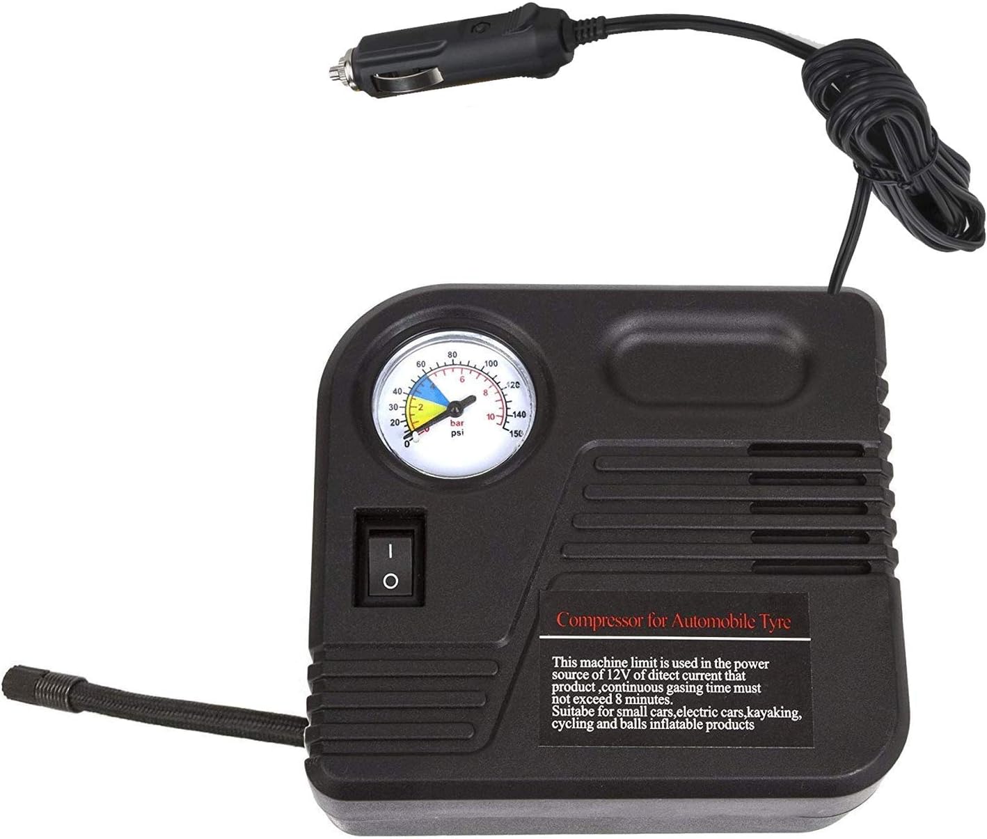 cutequeen 120PSI 12V DC Portable Air Compressor Pump with Pointer display and long cable for car;Motorcycle ;Bicycle ;Basketball and so on