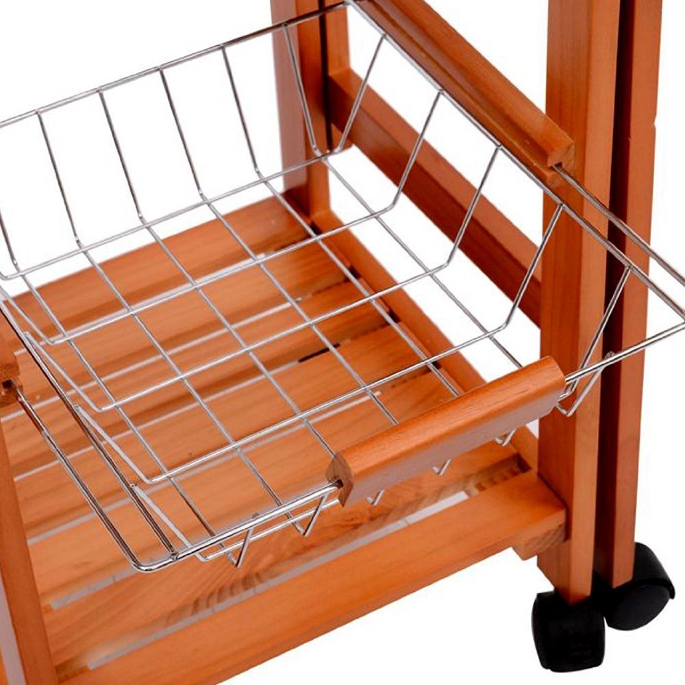 Tenive Wooden Folding Dining Trolley Portable Rolling Kitchen Trolley