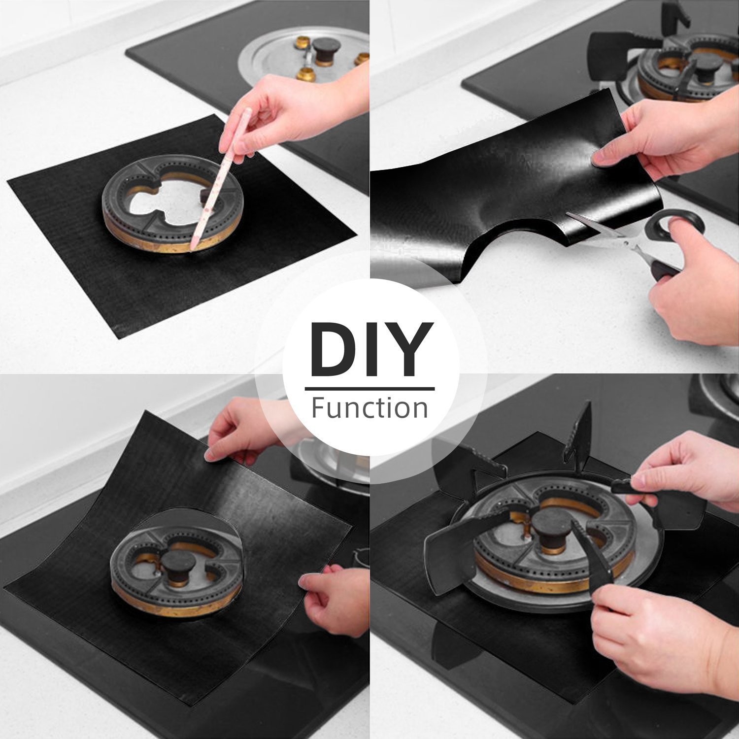 Gas Range Protectors Stovetop Burner Liner Covers Dishwasher Safe gas range drip pan Reusable Non-Stick FDA Approved Fast Clean Liners for Kitchen/Cooking 0.2 mm Thickness (10.6” x 10.6”)