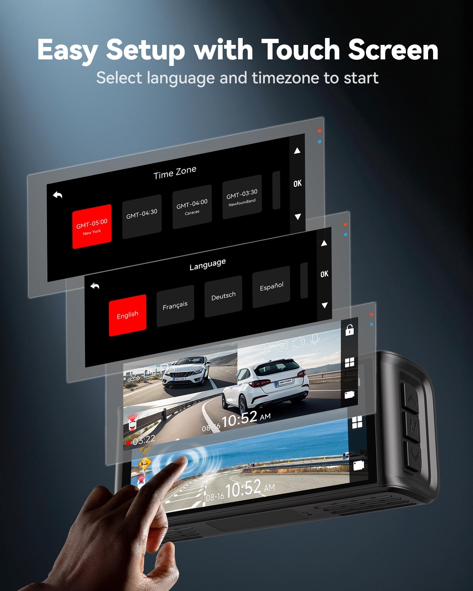 REDTIGER 4K Dash Cam Front and Rear, STARVIS 2 Sensor, Touch Screen 3.18