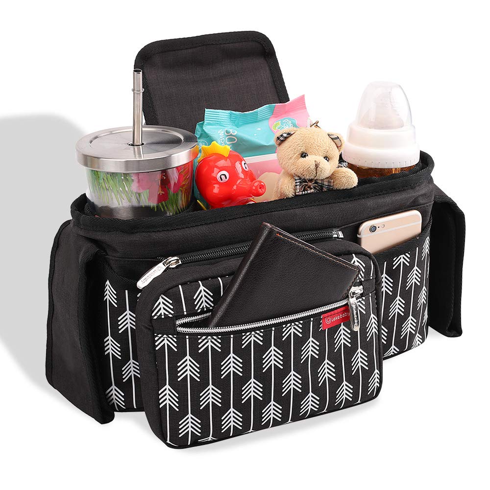 Lekebaby Baby Stroller Organizer with Insulated Cup Holders Universal Fit for All Baby Stroller Models Ultimate Accessory for Parents On-The-go, Arrow Print, Black : Baby
