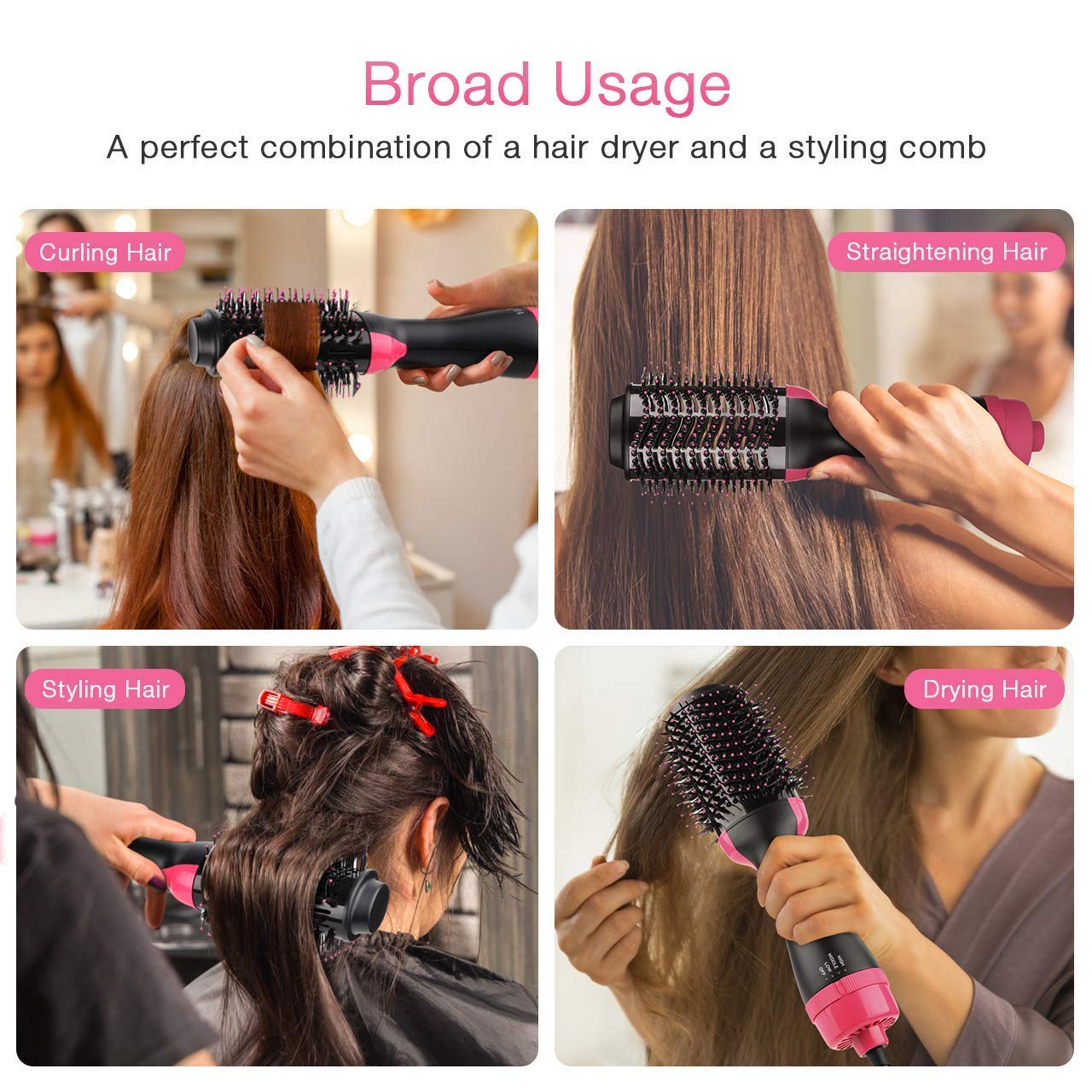 Hair Dryer Brush Hot Air Brush - 4 in 1 Hair Dryer and Volumizer Brush Negative Ionic Salon Hair Straightener and Curler Hot Hair Comb Styling Brush : Beauty