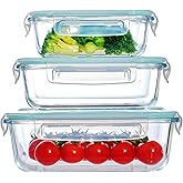 Pmssypl Glass Food Storage Containers with Airtight Lids, 3-Piece Set, Stackable Meal Prep Containers
