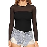 MANGOPOP Sheer Long Sleeve Shirts for Women Crew Neck Fitted Mesh Tops Trendy Going Out Fall Fashion Tee Tops 2026