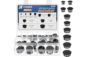 JTAREA 10Sizes Nylon Plastic Hole Plugs Kit 1/4" 5/16" 3/8" 1/2" 5/8" 3/4" 7/8" 1" 1-1/8" 1-3/16" Black Hole Cover for Furniture Cabinet