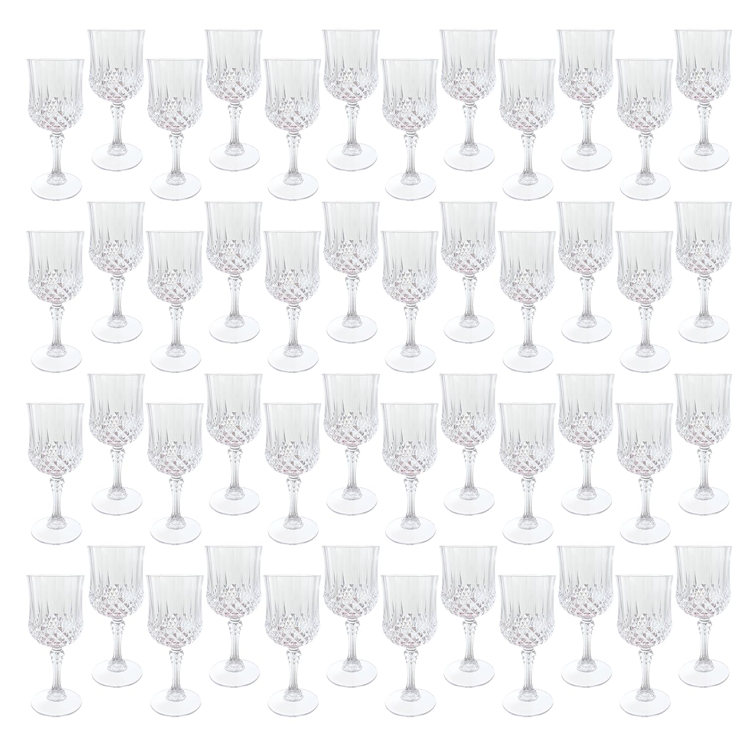 Photo 1 of LEYIQU Plastic Wine Glasses?Plastic Goblets Vintage Style Cordial Drinking Glasses for Wedding Reception, Grand Event Party Supplies (48, transparent)