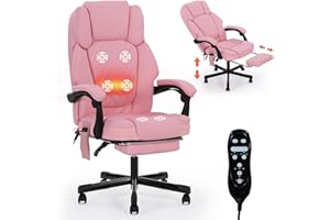 Zuacs Massage Office Chair with Heat 6 Vibration Points,High Back & Heat, Executive Desk Chair,Big and Tall Office Chair 400lbs, Comfortable Ergonomic Reclining Managerial Chair, PU Leather Pink
