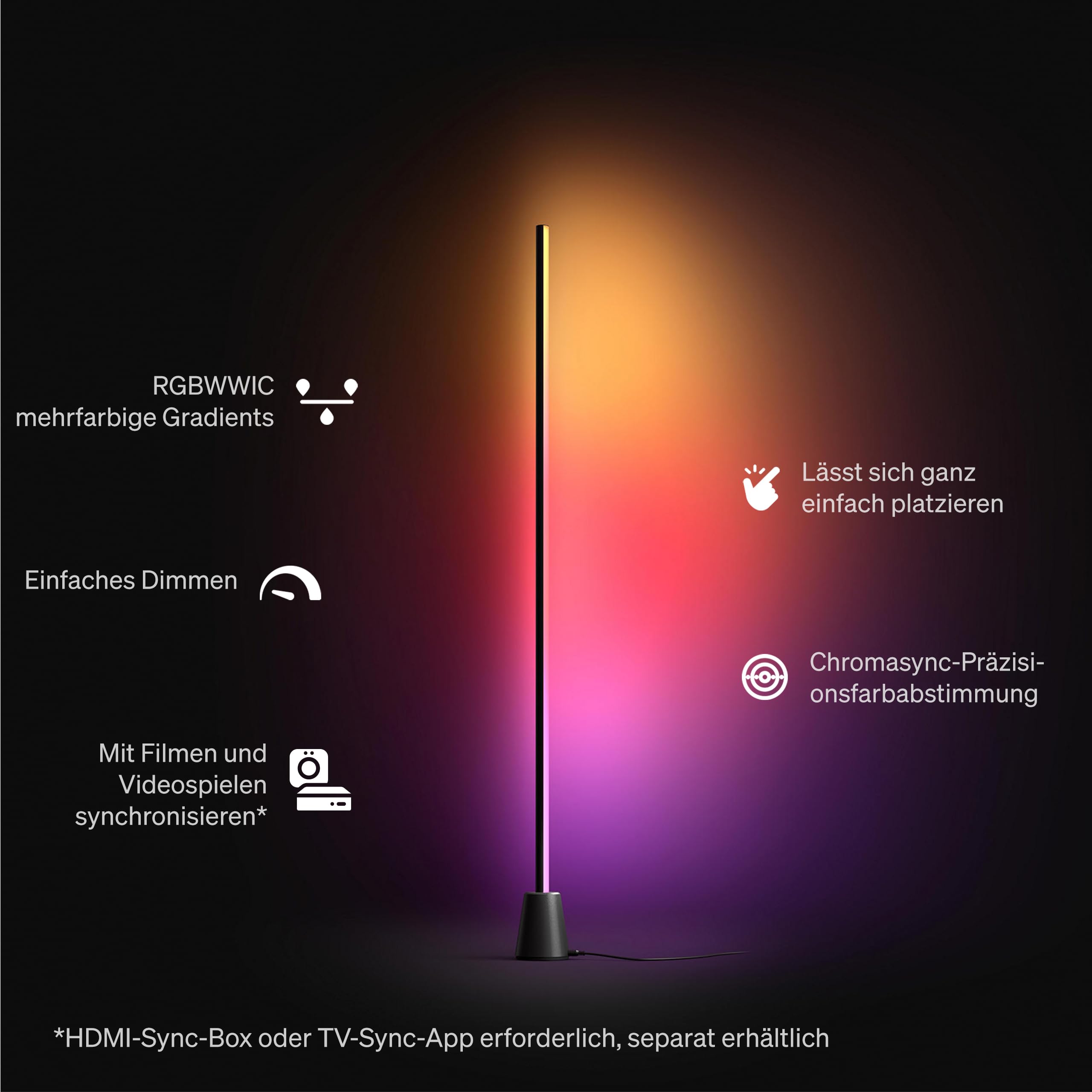 Philips Hue Play Stehleuchte, RGBWWIC LED, 122 cm, Mehrfarbige Farbverläufe, Smart Lighting, Alexa, Google Home, Apple Home, TV-Synchronisation erfordert Hue Bridge und Sync Box (separat erhältlich) 2