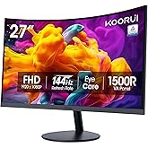 KOORUI 27 Inch Curved Monitor FHD 1080P 144Hz Gaming Office Computer Monitors, 1500R PC Screen with HDMI VGA, Eye Care TÜV Rheinland Certified, Tilt Adjustable, Black.