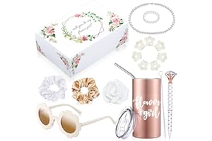 Yilloog 20 Pcs Flower Girl Proposal Gifts Box Set Water Bottle Tumbler Round Glasses Necklace Pearl Bracelet Will You Be My Flower Girl for Wedding(White)