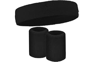 TOUGH HEADWEAR Sports Sweatband Headband Wristband Set - Terry Cloth Headbands for Men & Women, Head & Wrist Sweat Bands for Tennis, Sports, Basketball, Gym, Exercise