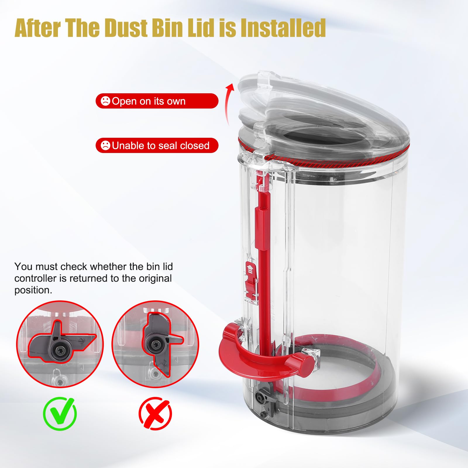 Dust Bin Lid Compatible with Dyson V10 V11 V15 SV12 SV14 SV15 SV22 Vacuum Cleaner, Canister Lid Dust Bin Bottom Replacement Parts