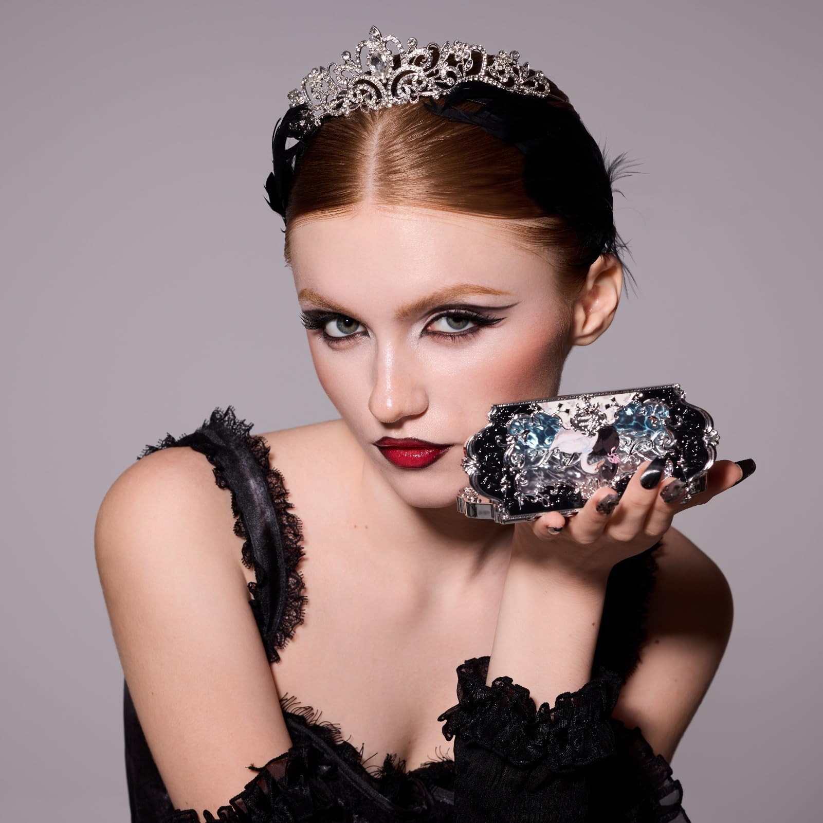 Flower Knows Swan Ballet Six-Color Makeup Palette,Black Red Eyeshadow with 4 Matte + 2 Shimmer Shades,Blendable Smooth Cute Eye Makeup,0.23 Oz(02 Black Swan)