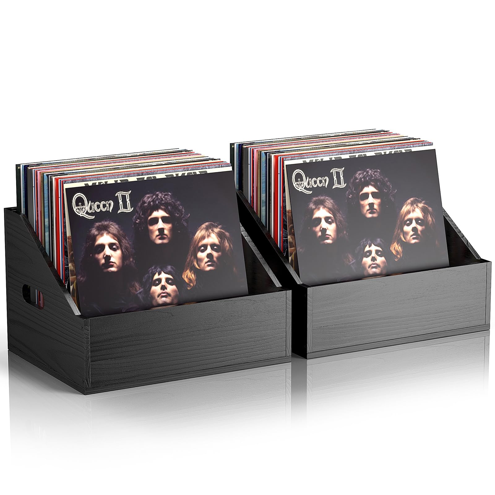 Photo 1 of 2 Pack Wood Vinyl Record Storage, Retro & Durable Vinyl Crate and Record Holder, Album Storage Record Case Box for 60+ Records, Perfect Record Organizer for Home Decor and Collection Display(Black)