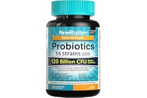 NewRhythm Probiotics 120 Billion CFU 36 Strains, 3-in-1 Probiotics for Digestive Health & Immune Support with Prebiotics & Enzymes, Probioticos for Women & Men, Vegan Targeted Release Supplement, 30ct