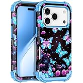 Rancase for iPhone 17 Pro Case,Three Layer Heavy Duty Shockproof Protection Hard Plastic Bumper +Soft Silicone Rubber Protective Case for Apple iPhone 17 Pro 6.3 inch,Glow in The Dark-Bright Blue