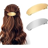 Mabor 2 Pcs French Metal Oval Hair Barrettes for Women Non-Slip Simple Large Hair Clip Classic Clasp Vintage Gold Silver Wedding Prom Formal Hair Accessories for Women Thick Long Hair