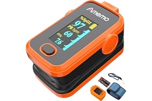 AMEMO Fingertip Pulse oximeter fingertip with Plethysmograph and Perfusion Index, Portable Blood Oxygen Saturation Monitor for Heart Rate and SpO2 Level, O2 Monitor Finger for Oxygen,Pulse Ox,Oximetro,(Red-Orange)