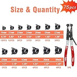 AKIHISA 75Pcs 19-38mm Spring Band Hose Clamp