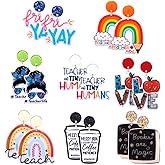 6/8 Pairs Teacher Earrings Acrylic Rainbow Pencil Book Drop Dangle Earrings Colorful Math Teacher Earrings Back To School Jewelry Teacher Appreciation Gifts