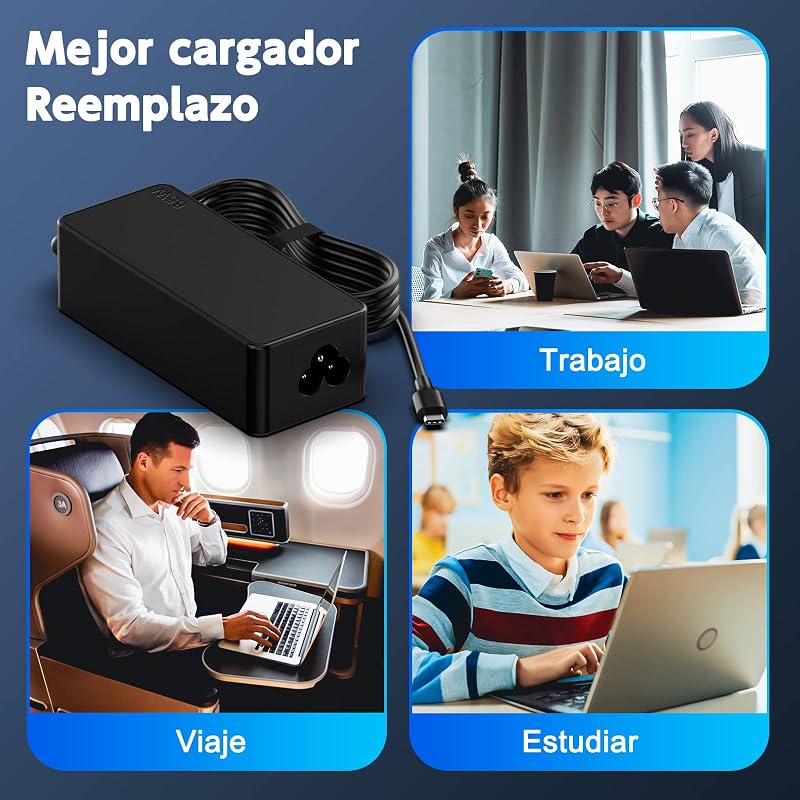 Carregador de computador Tipo C de 65W Compatível com a Série Lenovo ThinkPad Yoga