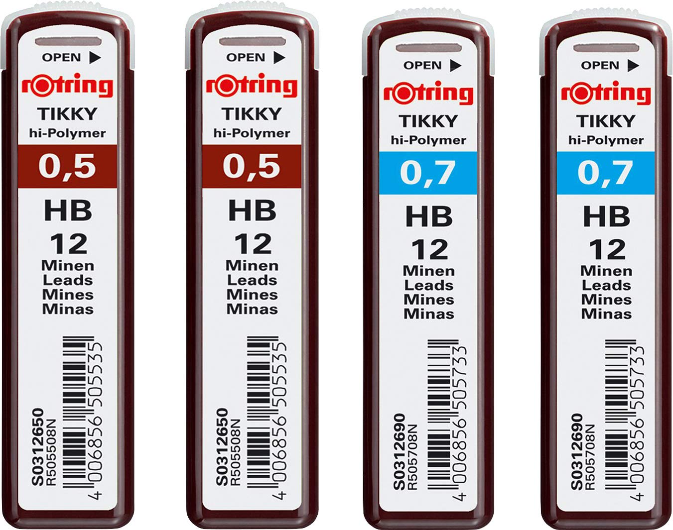 rOtring 0.5mm HB High Polymer Refills - 2 x 12 Leads + 0.7mm HB - 2 x 12 Leads