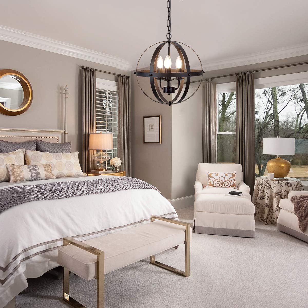 Ganeed Pendant Light, Industrial Globe Pendant Lighting, Vintage Chandelier Spherical Hanging Light, Ceiling Light Fixture for Kitchen Island Dining Table Farmhouse - - 