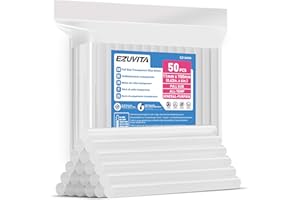 EZUVITA Full Size Hot Glue Sticks, 0.43” Dia x 6” Long, 50-Pack Clear Hot Melt Glue Gun Sticks for All-Temp Full Glue Guns, Multipurpose for DIY Art Craft General Repairs, Festival Decorations
