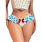 SHENHE Women's Satin Bikini Underwear Bow Front Ruffled Mesh Frilly Panty