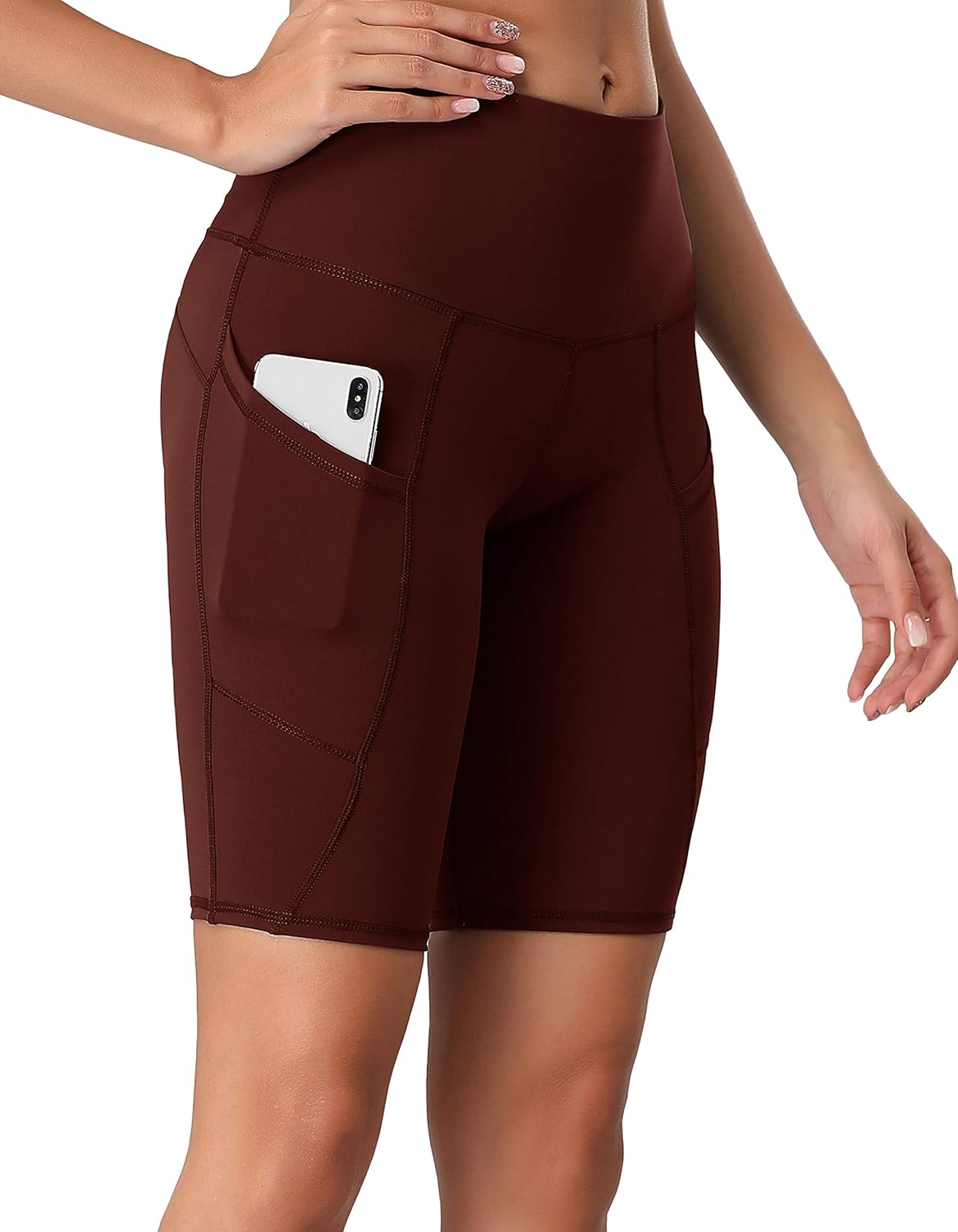 Oalka Women's Short Yoga Side Pockets High Waist Workout Running Shorts: Clothing