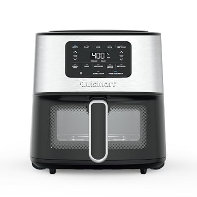 Cuisinart Air Fryer, 6-Quart Basket Large Fryer with 5 Cooking Functions to Roast, Bake, Broil, Air Fry and Keep Warm, 5 Airfryer Presets, Dishwasher-Safe Parts, AIR-200NAS, Stainless Steel & Black