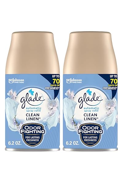 GLADE AUTOMATIC SPRAY AIR FRESHENER REFILL, SCENTED AIR FRESHENER FOR HOME AND BATHROOM, CLEAN LINEN, 6.2 OZ, 2 COUNT