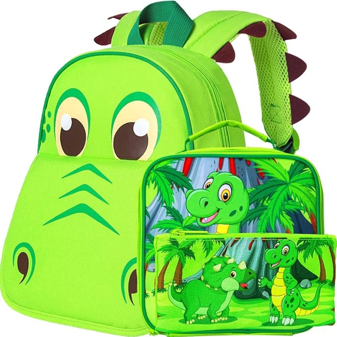 Toddler Backpack and Lunch Box for Boys, 12“ Dinosaur Preschool Bag Set