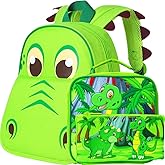 AGSDON 3PCS Toddler Backpack and Lunch Box for Boys, 12" Dinosaur Preschool Kids Bookbag, Cute Animal Kindergarten Schoolbag