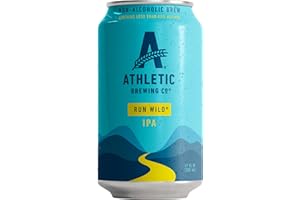 Athletic Brewing Company Craft Non Alcoholic Beer, IPA, Pair With Pizza, Burgers, or Tacos, Vegan Hops & Malt Blend With Citrus & Pine Notes, Low Calorie, Run Wild, 12 Pack, 12 FL Oz Cans