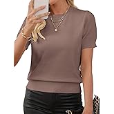 Libsorge Womens Short Sleeve Sweater Fall 2025 Business Casual Outfits Crewneck Lightweight Thin Sheer Knit T-Shirt Top