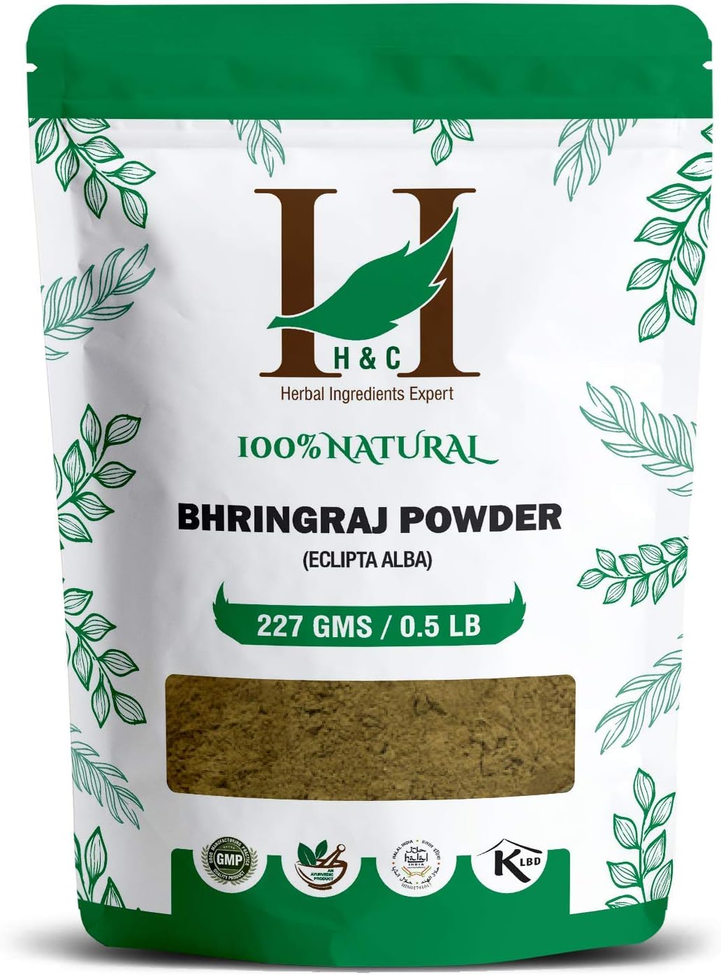 H&C 100 Natural Bhringraj Powder for Hair 227g / 0.5 LB/ 08 oz