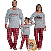 IFFEI Family Christmas Pajamas Matching Sets PJ's Sleepwear Printed Top and Plaid Pants with Pockets Pet Large Grey Truck