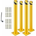 Safety Bollard, 42-Inch Tall Steel Safety Bollard with 4.5-Inch Diameter, Yellow-Painted Steel, Equipped with 16 Anchor Bolts for Stability,Ideal for Traffic-Sensitive Zones(42inch 4 PCS).