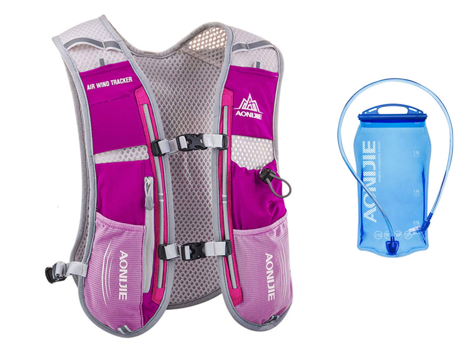Photo 1 of Win.Deeper 5L Lightweight Running Backpack Outdoor Sports Trail Racing Marathon Hiking Fitness Bag Hydration Vest Pack (Rose Red +1.5L water bladder)