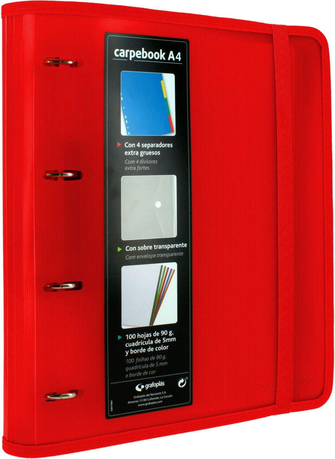 Grafoplás 88100051 Folder with Refill and Dividers, A4, Red, Polypropylene, Carpebook Multiline
