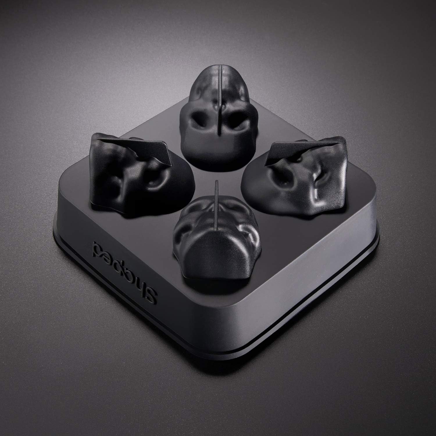 3D Skull Flexible Silicone Ice Cube Mold Tray, Makes Four Giant Skulls, Round Ice Cube Maker (Black): Kitchen & Dining