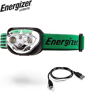 Energizer VISION LED Headlamp Flashlight, 400 High Lumens, IPX4 Water Resistant, Multiple Modes, Best Headlight for Camping, Running, Outdoors, Emergency Light, Rechargeable or Battery-Powered