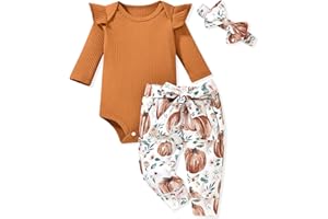 Aalizzwell Preemie Newborn Infant Baby Girls Clothes Ribbed Romper Bodysuit Pants Set Fall Winter Outfits