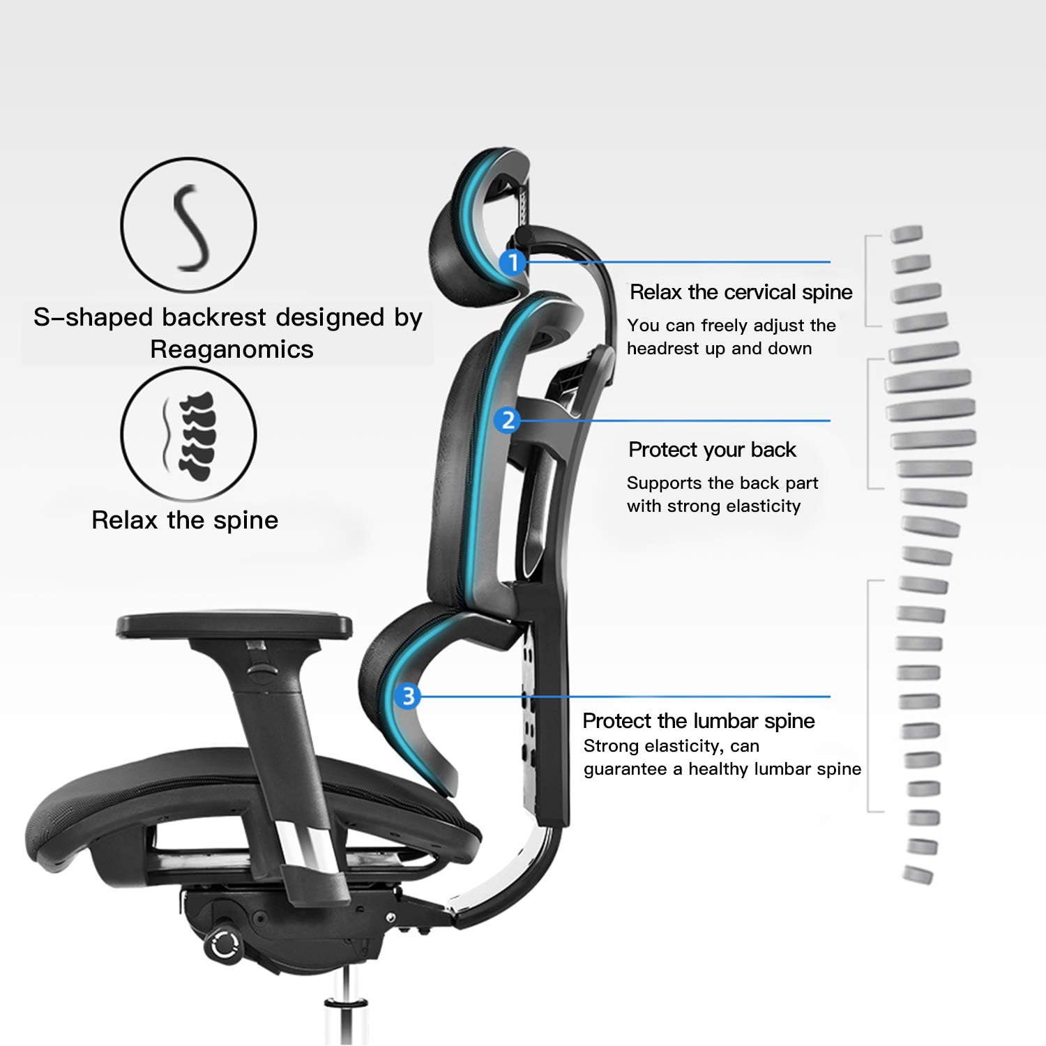 Office Chair Ergonomic with 3D Lumbar Support and Rollerblade Wheels,Seat Depth Adjustment,Executive Office Chair with High Back and All Mesh Design(Black): Kitchen & Dining